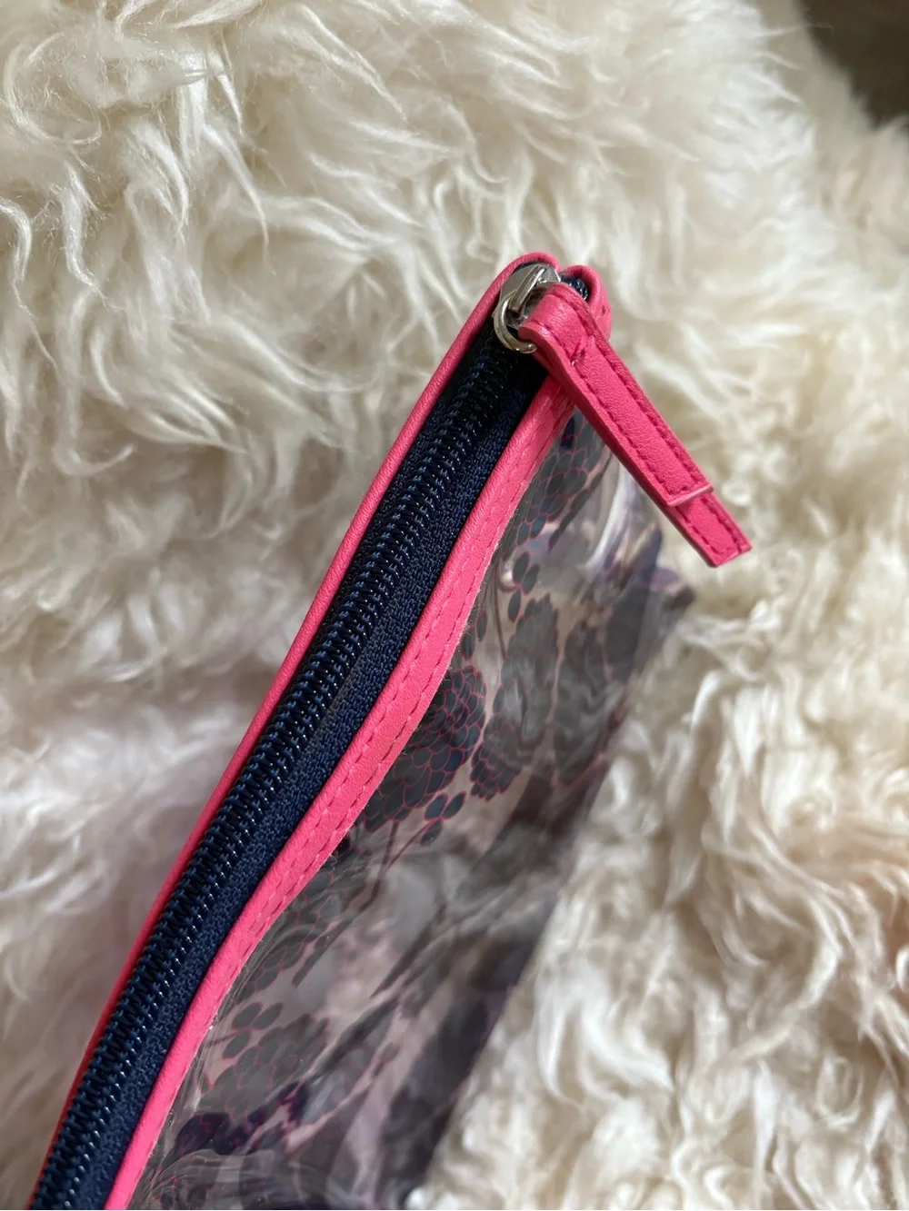 Pattern Clear Floral Cosmetic Pouch in Pink and Navy